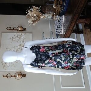 Victoria's Secret Pure Seduction Black Floral Lace Illusion Slip Mini Dress. L